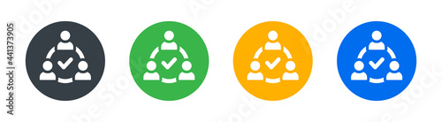 Unity, teamwork and community icon vector illustration. User with check mark symbol.
