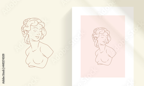 Beautiful bohemian female bust line art style vector illustration