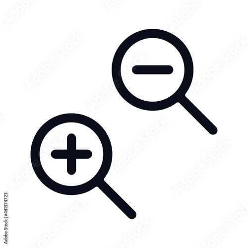 Zoom in and zoom out icon.Vector illustration. Magnifying glass icon.Vector illustration.White background.
