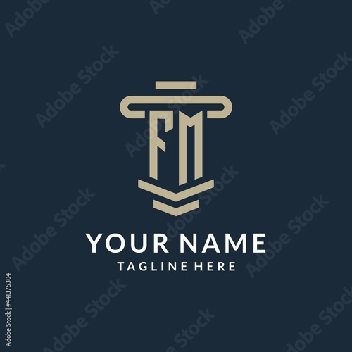 FM initial logo monogram with simple luxury pillar line vector design