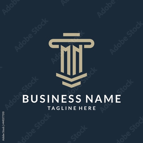 MN initial logo monogram with simple luxury pillar line vector design