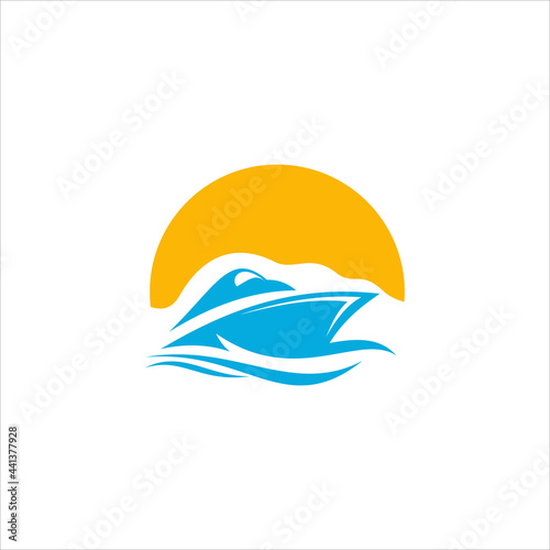 image of motorboat icon on waves. Vector illustratio