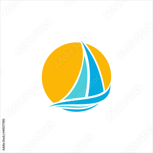 image of motorboat icon on waves. Vector illustratio
