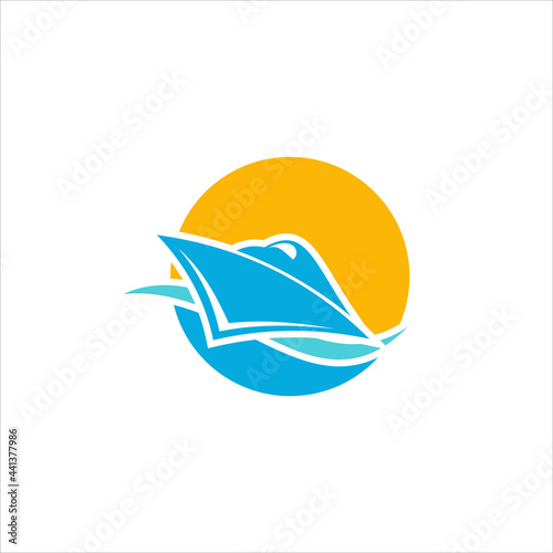 image of motorboat icon on waves. Vector illustratio