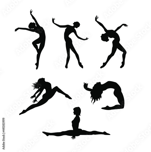 Silhouettes of dancing gymnast girls