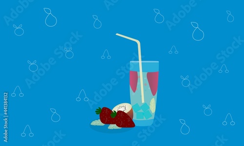 berry cocktail. A cocktail of strawberries and mint and kiwi. The cocktail is refreshing and quenches thirst. Vector illustration for restaurants, cafes and coastal establishments, drink