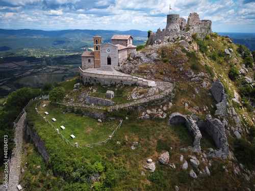 Aerial view of Rocca Frangipani in Tolfa village in Lazio, Italy