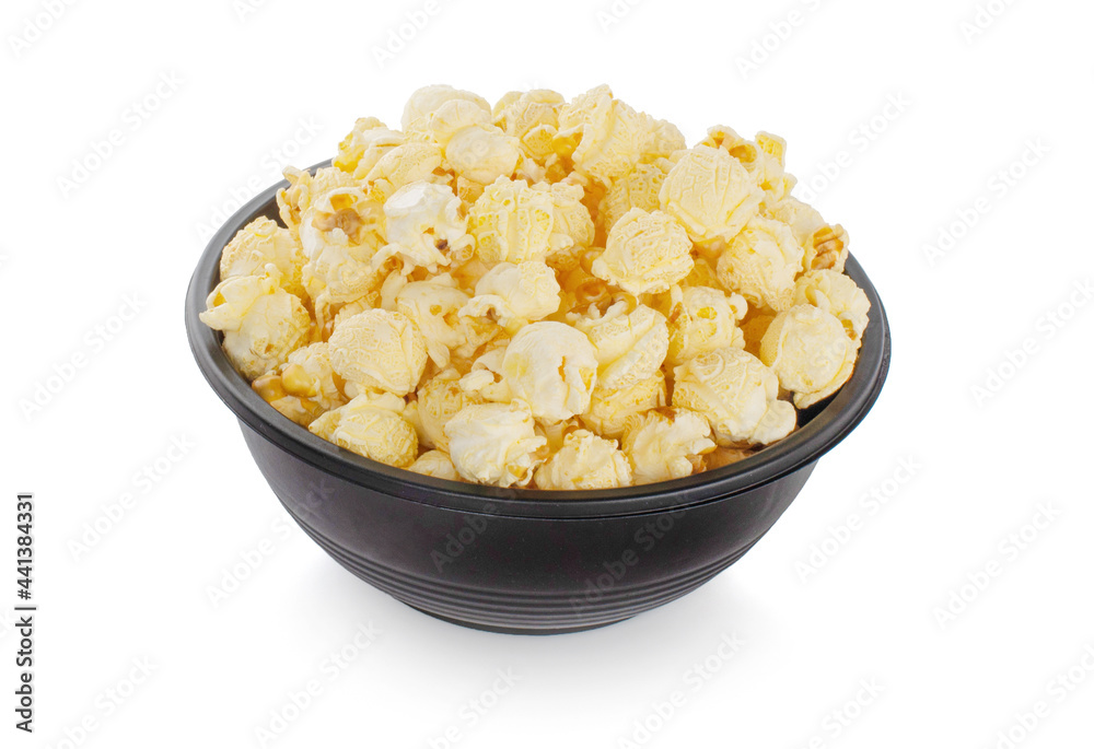 Top view bowl of popcorn isolated on white background Top view bowl of popcorn isolated on white background