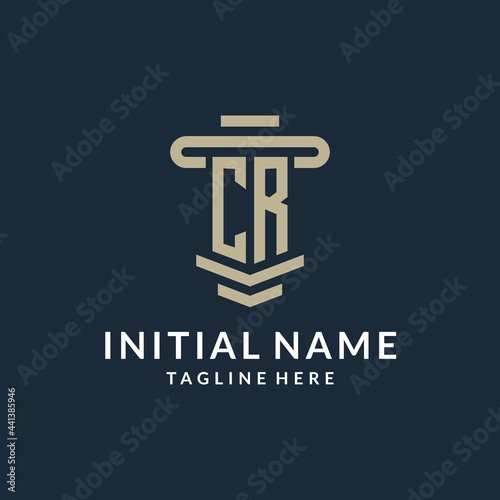 CR initial logo monogram with simple luxury pillar line vector design