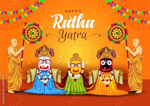 vector illustration design for Indian festival With happy Chariot Journey, celebration for Lord Jagannath, Balabhadra and Subhadra.