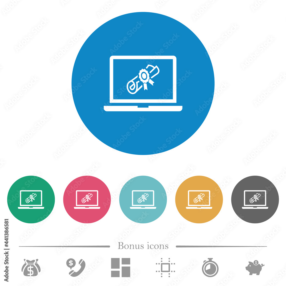 Webinar on laptop flat round icons