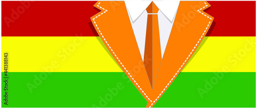 Costume with orange necktie and flag of carnival, carnaval color. From the Netherlands,  Holland dutch party. Red, yellow, green flag symbol.