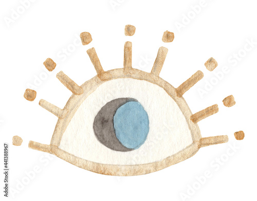 Hand drawn watercolor Evil eye. Nazar