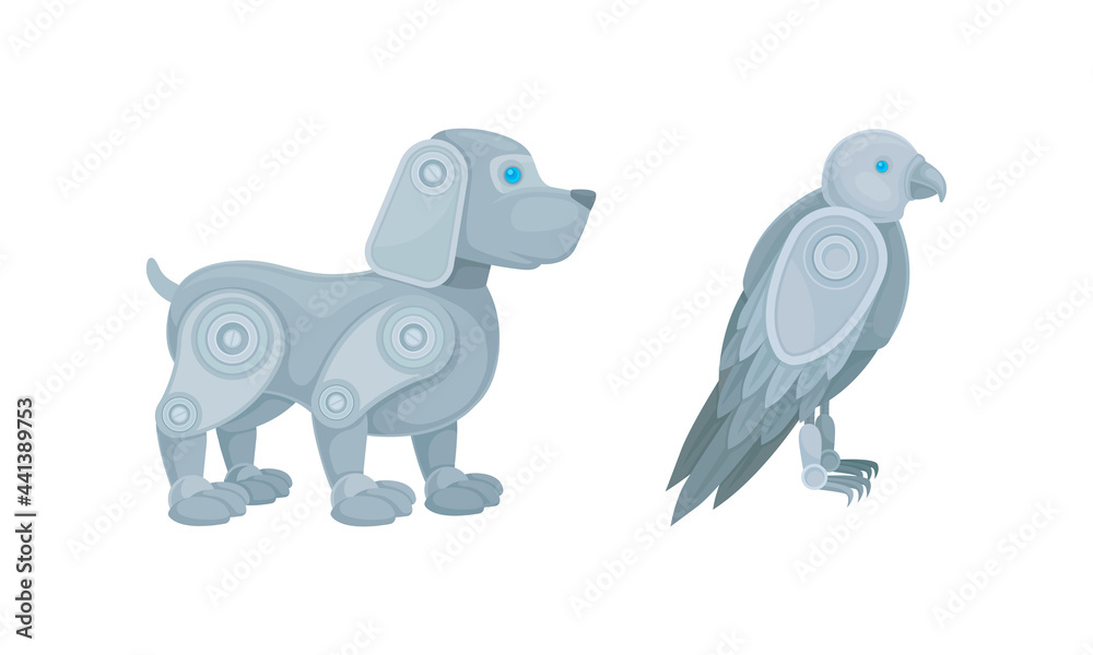 Mechanical Animals Assembled from Metal Parts Vector Set