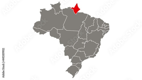 Amapa federative unit blinking red highlighted in map of Brazil photo