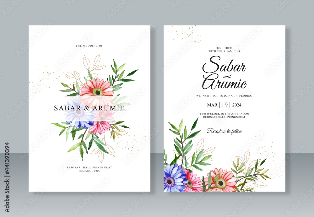 Hand painting watercolor floral for wedding invitation set template