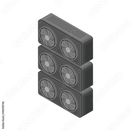 Blockchain Technology with Video Card Hardware and Fan System for Mining Isometric Vector Illustration