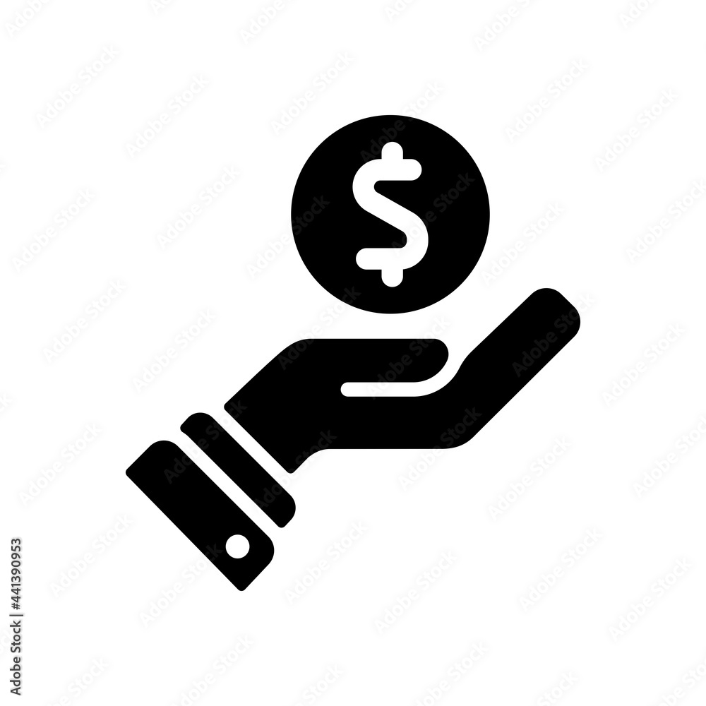 Pictograph of money in hand glyph icon vector Pictograph of money in hand glyph icon vector