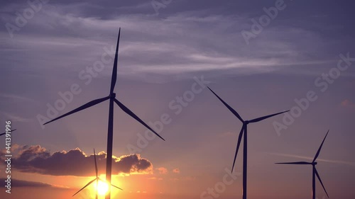Windturbine at sunset for clean power 