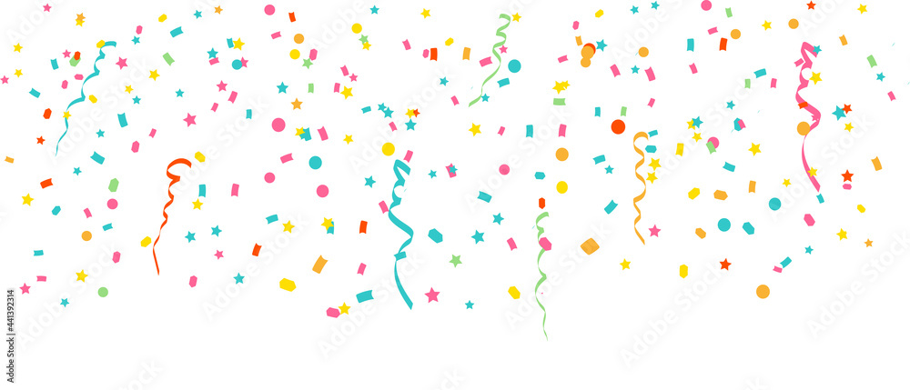 Colorful confetti border frame repeat pattern. Great for a birthday party or an event celebration invitation or decor. Surface pattern design.