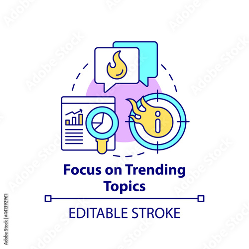 Focus on trending topics concept icon. Viral content creation abstract idea thin line illustration. Hot news, conversation. Surge in popularity. Vector isolated outline color drawing. Editable stroke