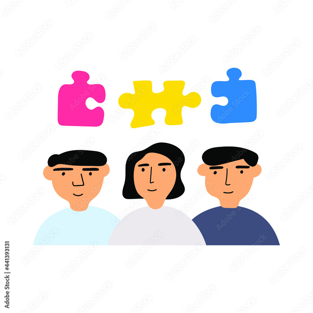 Collaboration concept. Team of people with puzzles. Vector illustration on white background. Collaboration concept. Team of people with puzzles. Vector illustration on white background.