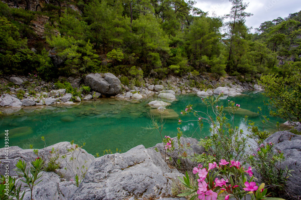 Travel through the Goyniuk Canyon. Beautiful places in Turkey. Mountain river and rocks in Kemer. Travel through the Goyniuk Canyon. Beautiful places in Turkey. Mountain river and rocks in Kemer.