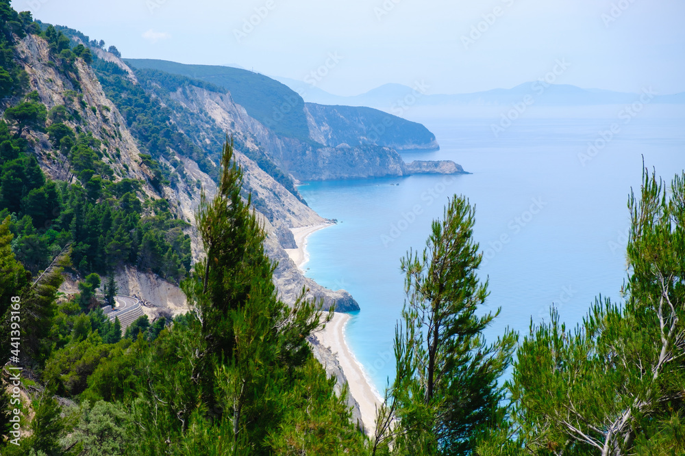 Scenic landscape view of Egremni coast at Lefkada Island