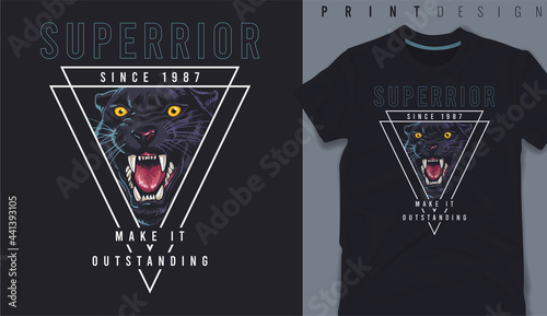Graphic t-shirt design, Superior slogan on panther head illustration,vector illustration for t-shirt.