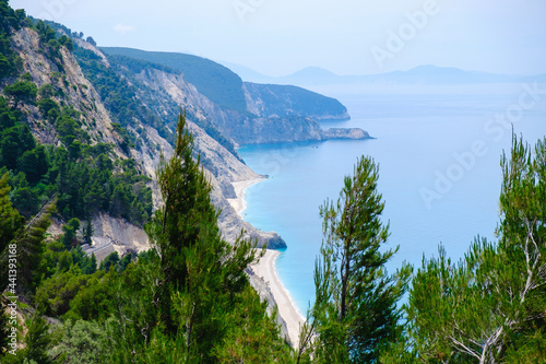 Scenic landscape view of Egremni coast at Lefkada Island photo