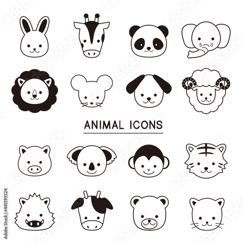 白黒 動物アイコン イラスト素材 / vector eps