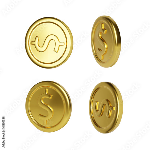 Golden coin rotation. Realistic render gold money. Glossy metallic coin. Finance and money. Vector