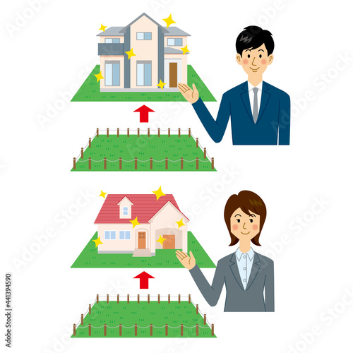 持ち家を推薦する不動産屋の営業マン