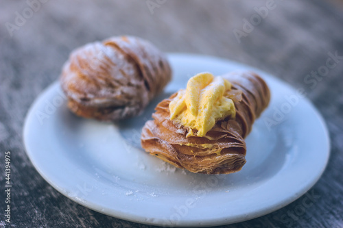 Sfogliatelle, Italian dessert with custard., pastarelle from Naples