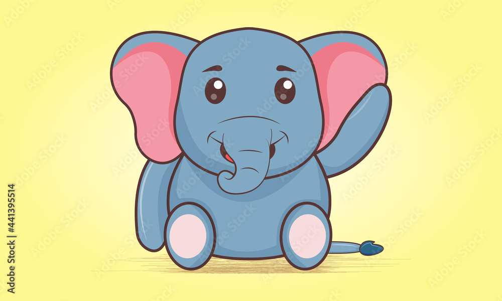 vector illustration of cartoon kawaii elephant waving vector illustration of cartoon kawaii elephant waving