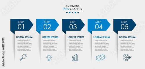 Vector Infographic design business template with icons and 5 options or steps. Can be used for process diagram, presentations, workflow layout, banner, flow chart, info graph