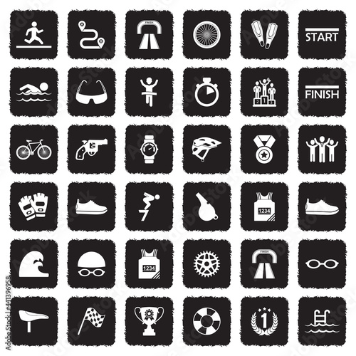 Wallpaper Mural Triathlon Icons. Grunge Black Flat Design. Vector Illustration. Torontodigital.ca