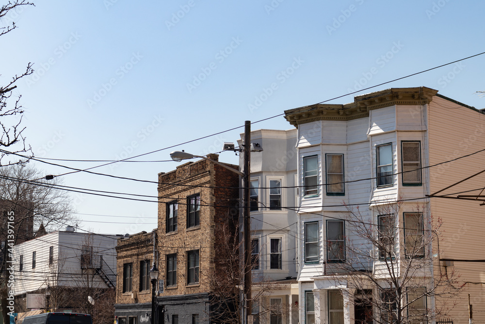Row of Old Brick and Wood Buildings in Weehawken New Jersey