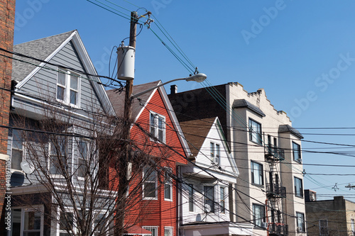 Row of Colorful Old Homes and Residential Buildings in Weehawken New Jersey photo