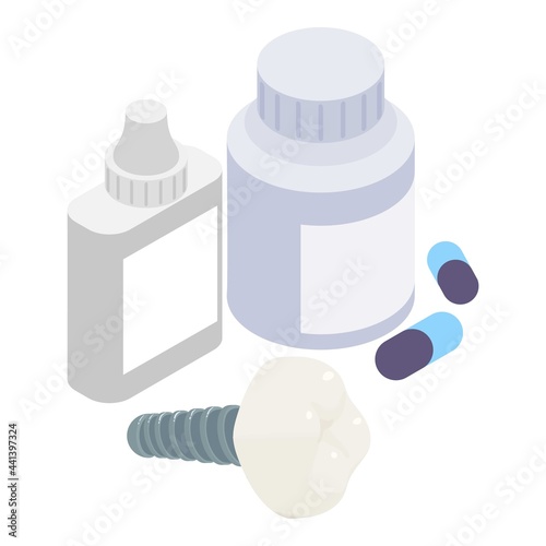 Dental implant icon isometric vector. Tooth implantation. Dentistry medicine pill