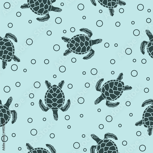 seamless pattern with sea turtles on blue background