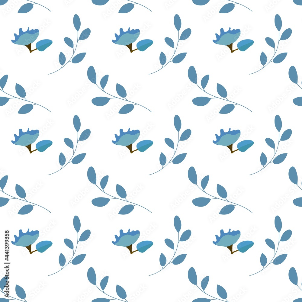 Blue abstract flowers on a transparent background.
