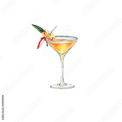 glass cocktail in an elegant cup isolated on white background. continuous line drawing doodle minimalist design. the spirit of 1957
