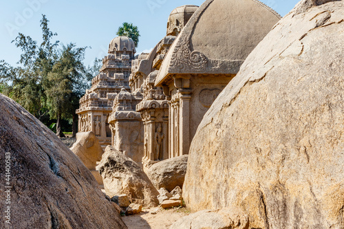 Pancha Rathas (Five Rathas) of Mamallapuram, an Unesco World Heritage Site in Tamil Nadu, South India - Asia