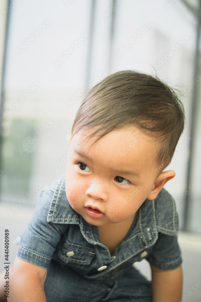 Portrait of cute toddler boy with Blue jean shirt Portrait of cute toddler boy with Blue jean shirt
