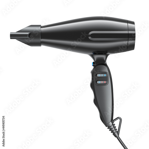 Hairdryer of black color isolated on white background. 3d render