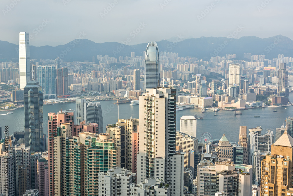 Skyline and skyscrapers of the city of Hong Kong