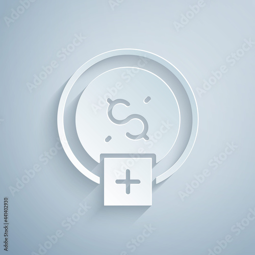 Paper cut Stop smoking, money saving icon isolated on grey background. Quit smoking to save money. Paper art style. Vector
