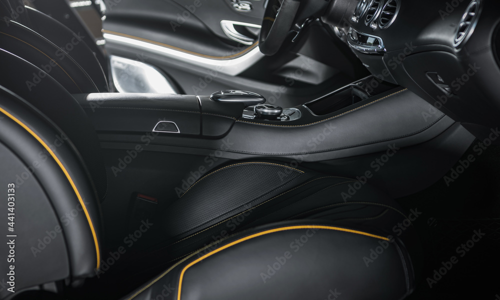 Luxurious Car Dark Leather Front Seats Interior Luxurious Car Dark Leather Front Seats Interior