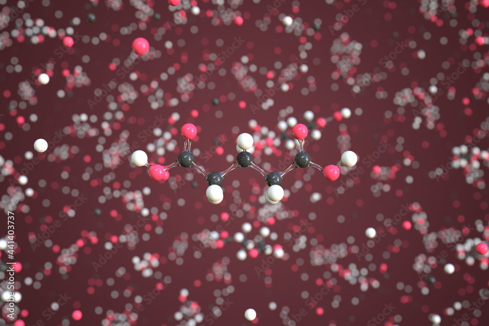 Glutaric acid molecule made with balls, conceptual molecular model. Chemical 3d rendering